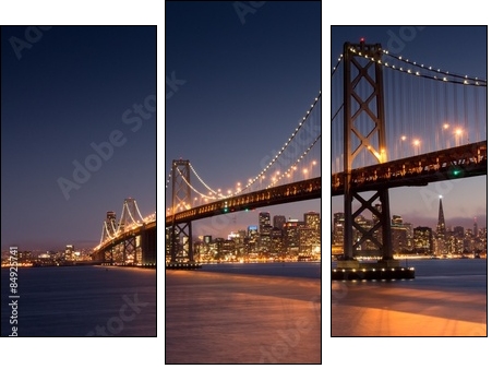 Dusk over San Francisco-Oakland Bay Bridge and San Francisco Skyline. Yerba Buena Island, San Francisco, California, USA. - Obraz trzyczęściowy, Tryptyk