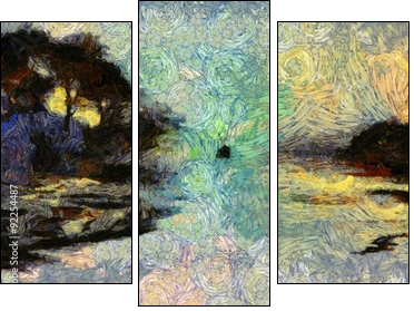 Vivid Swirling Painting of Islands Sunset or Sunrise - Obraz trzyczęściowy, Tryptyk