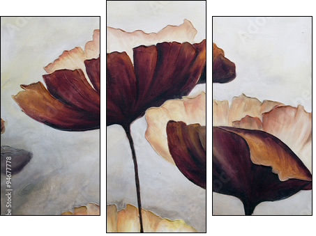 Poppy abstract painting - Obraz trzyczęściowy, Tryptyk