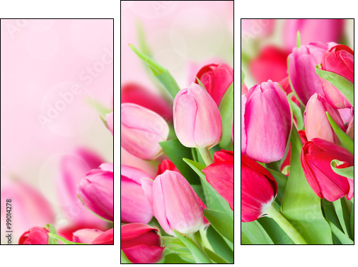 spring pink tulips bouquet - Obraz trzyczęściowy, Tryptyk