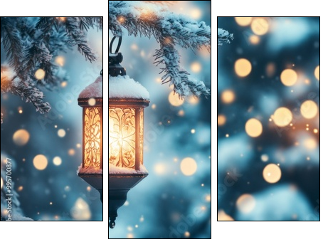 Lampion – zimowa latarnia - Obraz trzyczęściowy, Tryptyk
