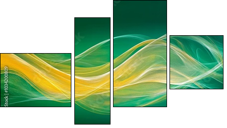 Abstract green and yellow flowing wave design - Obraz czteroczęściowy, Fortyk