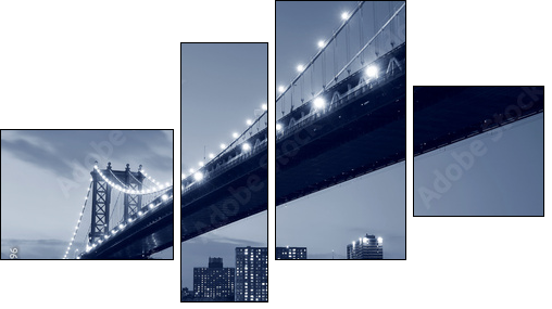 Manhattan Bridge and Manhattan skyline At Night - Obraz czteroczęściowy, Fortyk