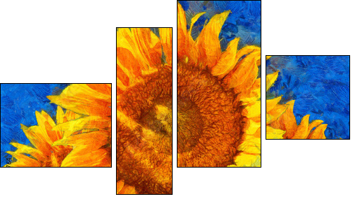 Sunflowers.Van Gogh style imitation. Digital imitation of post impressionism oil painting. - Obraz czteroczęściowy, Fortyk