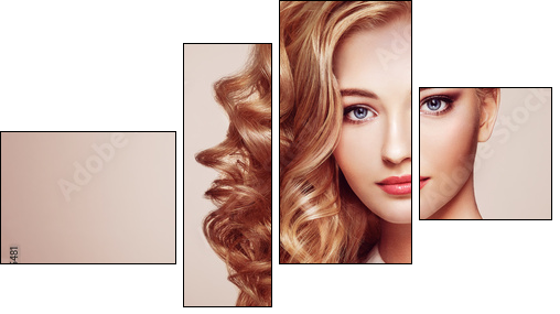Fashion portrait of young beautiful woman with jewelry and elegant hairstyle. Blonde girl with long wavy hair. Perfect make-up.  Beauty style woman with diamond accessories - Obraz czteroczęściowy, Fortyk