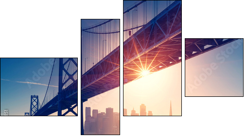 San Francisco skyline retro view. America spirit - California theme. USA background. - Obraz czteroczęściowy, Fortyk