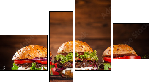 Close-up of home made burgers - Obraz czteroczęściowy, Fortyk