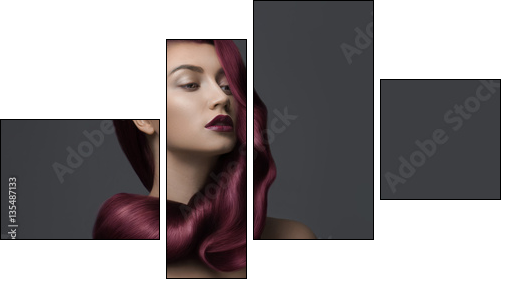 woman with beautiful dark pink hair - Obraz czteroczęściowy, Fortyk