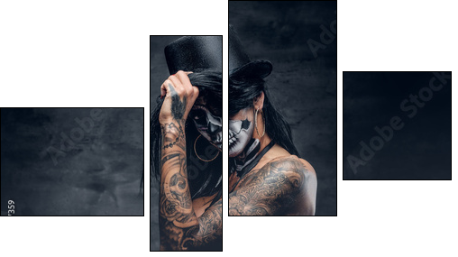A woman with painted skull face. - Obraz czteroczęściowy, Fortyk