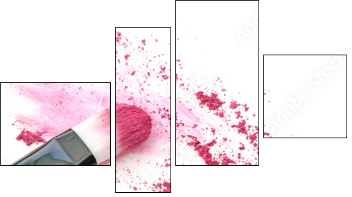Close up of crushed blush on white background and cosmetic brush - Obraz czteroczęściowy, Fortyk