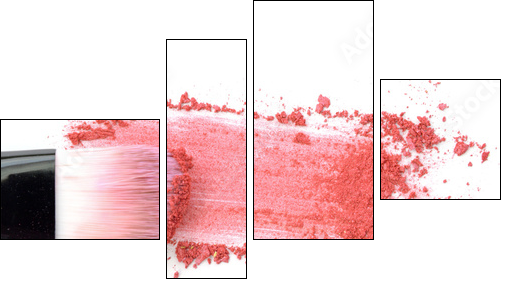 Close up of crushed blush on white background and cosmetic brush - Obraz czteroczęściowy, Fortyk