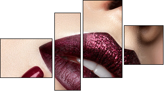 Close up view of beautiful woman lips - Obraz czteroczęściowy, Fortyk