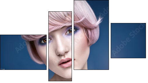 Closeup portrait of a girl with a pink haircut - Obraz czteroczęściowy, Fortyk