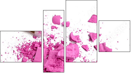 Close up of crushed blush on white background and cosmetic brush - Obraz czteroczęściowy, Fortyk