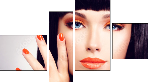portrait of a woman with red nails and glamour makeup - Obraz czteroczęściowy, Fortyk