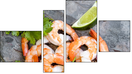 Shrimps on Slate Top View with Lime and Cilantro - Obraz czteroczęściowy, Fortyk
