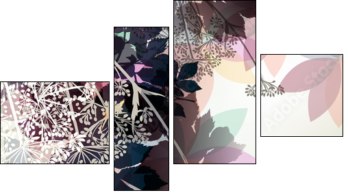 Floral background in pastel colors and spring plants - Obraz czteroczęściowy, Fortyk