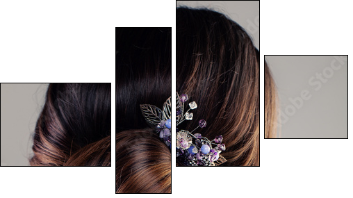 Bridal or Prom Hairstyle. Beautiful Woman with Brown Hair and Hairdeco, Back View - Obraz czteroczęściowy, Fortyk