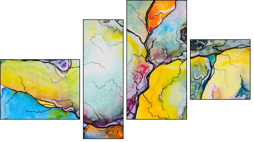 An abstract watercolour painting, suggestive of a map.  - Obraz czteroczęściowy, Fortyk