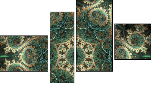 Green and gold fractal spirals, digital artwork for creative gra - Obraz czteroczęściowy, Fortyk