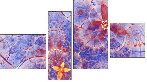 Colorful fractal floral pattern, digital artwork for creative graphic design - Obraz czteroczęściowy, Fortyk