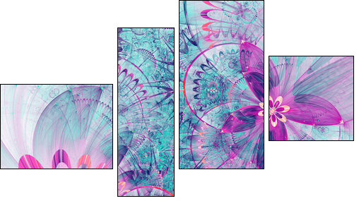 Vivid colorful fractal flowers, digital artwork for creative graphic design - Obraz czteroczęściowy, Fortyk