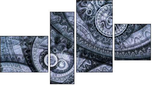 Blue fractal steampunk machine - Obraz czteroczęściowy, Fortyk