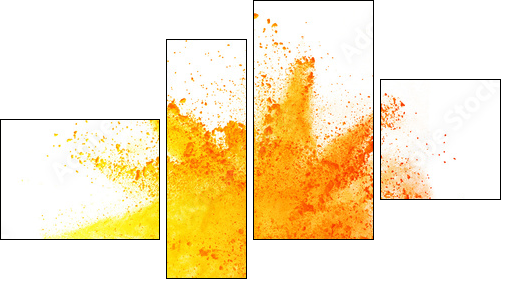 Explosion of colored powder on white background - Obraz czteroczęściowy, Fortyk