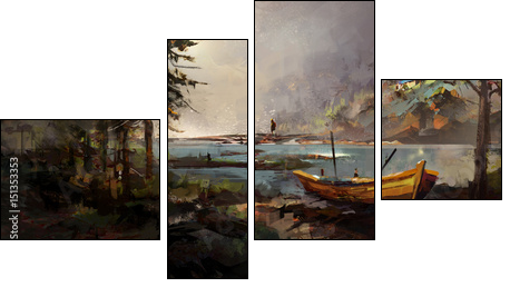 Sea landscape with sailing vessels  - Obraz czteroczęściowy, Fortyk
