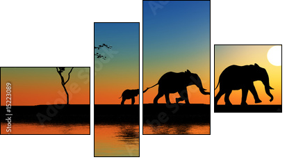 Rodzina słoni w promieniach słońca
 - Obraz czteroczęściowy, Fortyk