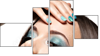 Beautiul fashion woman with turquoise make-up and nails - Obraz czteroczęściowy, Fortyk