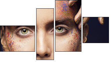 Face Art Color Beauty Makeup, Creative Model Make Up, Woman Fashion Faceart - Obraz czteroczęściowy, Fortyk