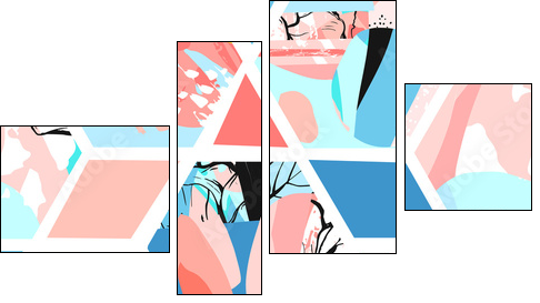 Creative geometric background with floral elements and different textures. Collage. Design for poster, card, invitation, placard, brochure, flyer. Vector - Obraz czteroczęściowy, Fortyk
