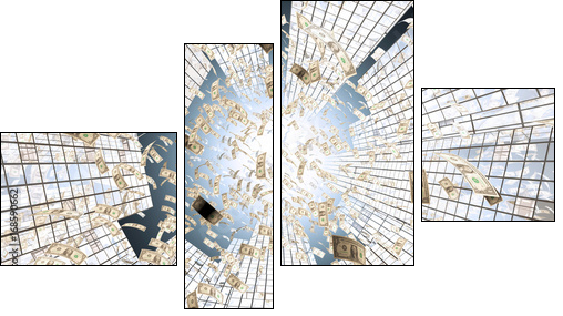 Rain of One hundred dollar bills. 3D rendering - Obraz czteroczęściowy, Fortyk