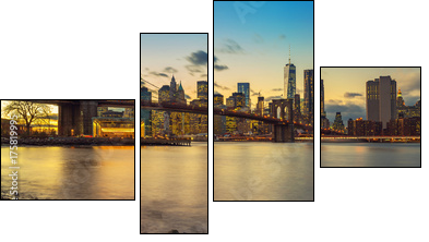 Retro style New York Manhattan with Brooklyn Bridge and Brooklyn Bridge Park in the front. - Obraz czteroczęściowy, Fortyk