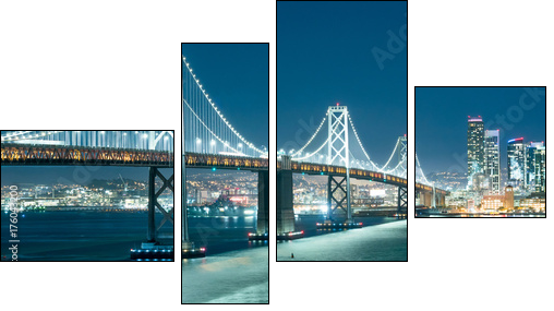 Oakland Bay Bridge and the city light at night. - Obraz czteroczęściowy, Fortyk