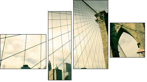Most Brookliński – sepia z widokiem na Nowy Jork  - Obraz czteroczęściowy, Fortyk