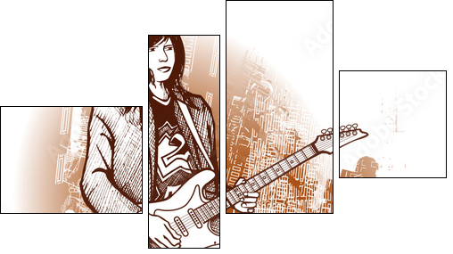 guitarist on grunge background  - Obraz czteroczęściowy, Fortyk