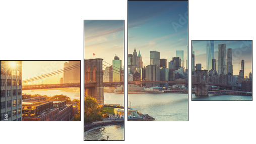 Retro style New York Manhattan with Brooklyn Bridge and Brooklyn Bridge Park in the front. - Obraz czteroczęściowy, Fortyk