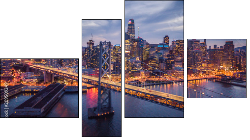Aerial cityscape view of San Francisco and the Bay Bridge at Night - Obraz czteroczęściowy, Fortyk