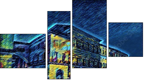 Ponte di mezzo in Pisa, Italy. Old houses at embankment. Italian bridge. Big size oil painting fine art in Vincent Van Gogh style. Modern impressionism drawn. Creative artistic print or poster. - Obraz czteroczęściowy, Fortyk