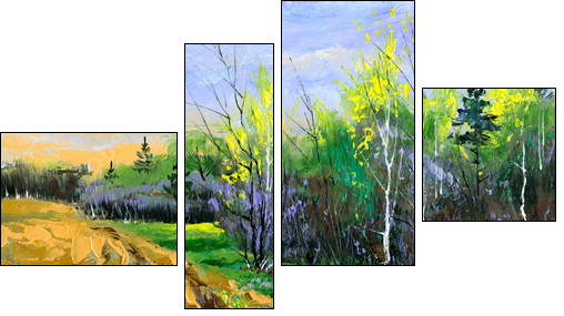 Edge of wood in the spring  - Obraz czteroczęściowy, Fortyk