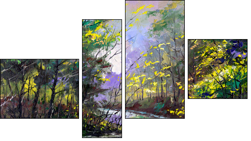 Autumn landscape with the wood river  - Obraz czteroczęściowy, Fortyk