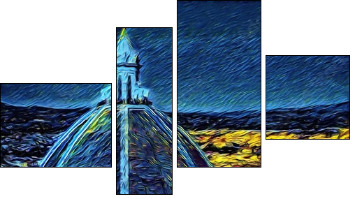 Cityscape view of Florence, tourism in Italy. Italian city old architecture. Big size oil painting fine art. Van Gogh style impressionism drawing artwork. Creative artistic print for canvas or poster. - Obraz czteroczęściowy, Fortyk