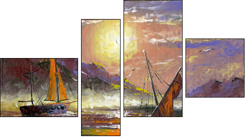 Sea landscape with sailing vessels  - Obraz czteroczęściowy, Fortyk