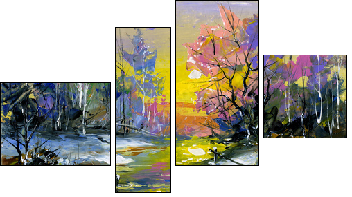 Autumn landscape with the wood river  - Obraz czteroczęściowy, Fortyk