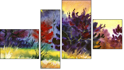 water colour landscape  - Obraz czteroczęściowy, Fortyk