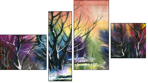 water colour landscape  - Obraz czteroczęściowy, Fortyk