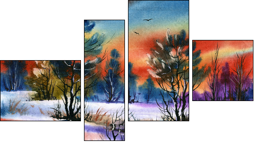 water colour landscape  - Obraz czteroczęściowy, Fortyk