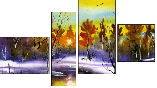 water colour landscape  - Obraz czteroczęściowy, Fortyk